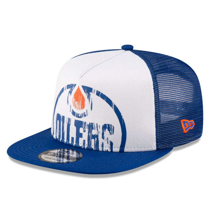 Edmonton Oilers New Era Blue & White Distressed Throwback 9FIFTY A-Frame Snapback Hat