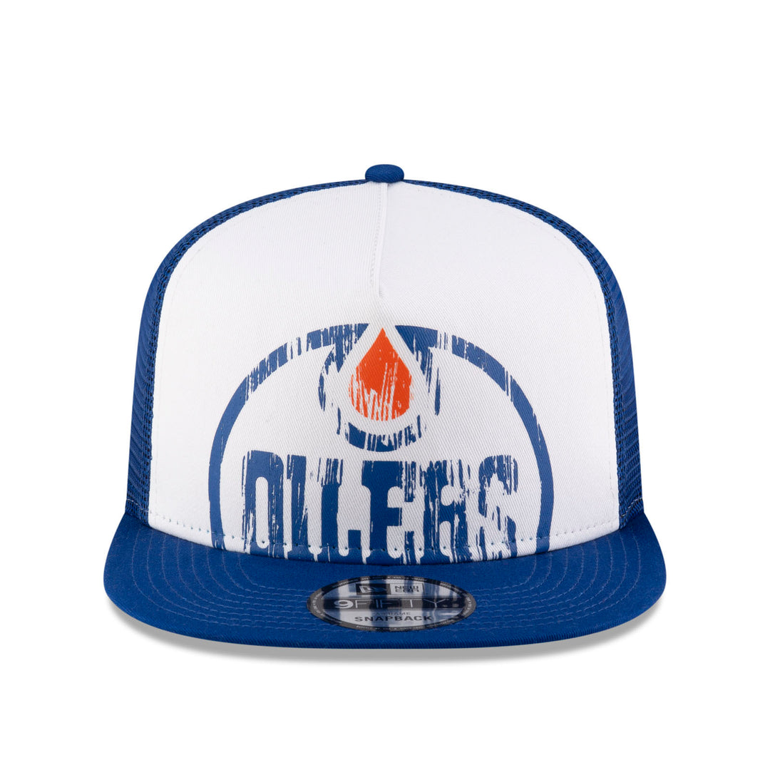 Edmonton Oilers New Era Blue & White Distressed Throwback 9FIFTY A-Frame Snapback Hat