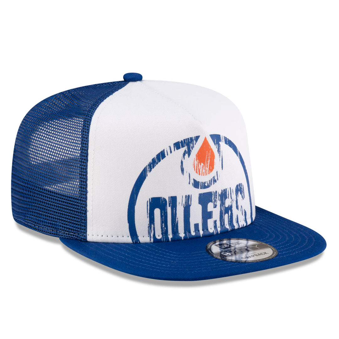 Edmonton Oilers New Era Blue & White Distressed Throwback 9FIFTY A-Frame Snapback Hat