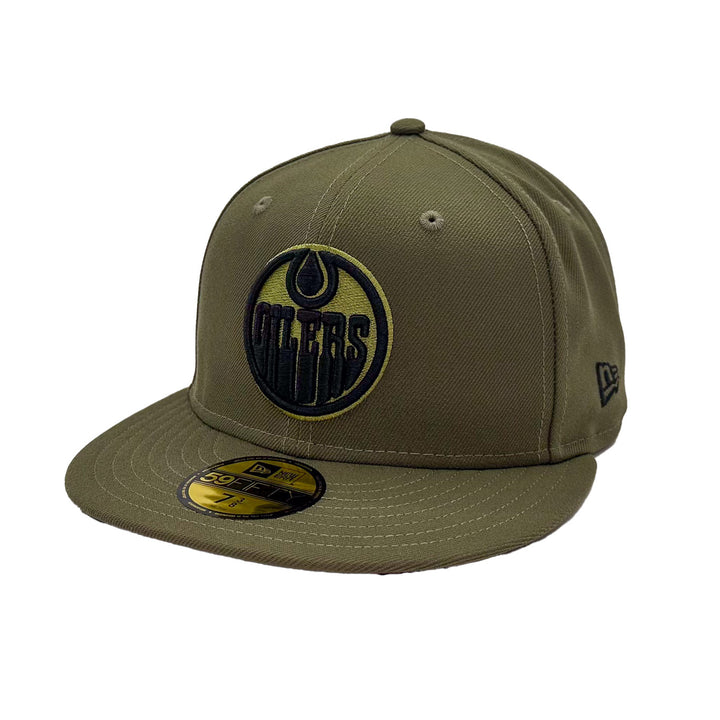 Edmonton Oilers New Era Olive Green Poppy 59FIFTY Fitted Logo Hat