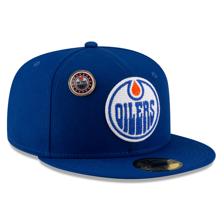 Edmonton Oilers New Era Royal Blue 59FIFTY Primary Logo Fitted Hat W/Pin