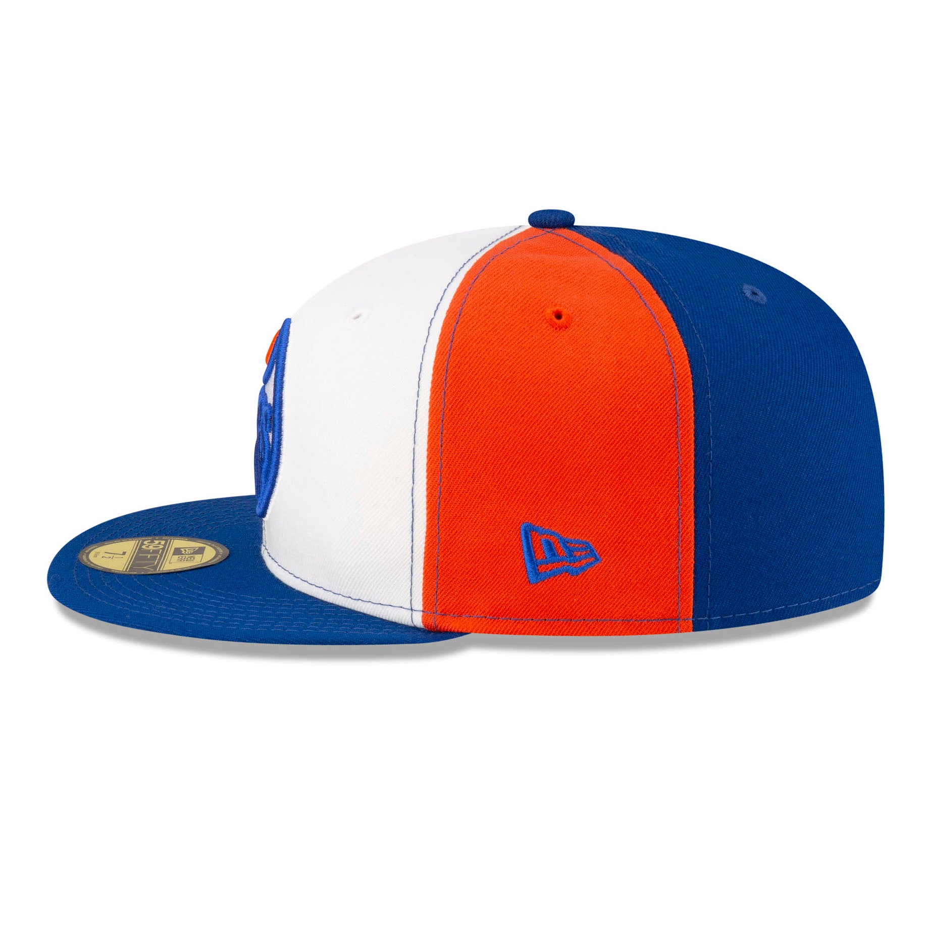 Edmonton Oilers New Era Tri Panel White Orange Blue 59FIFTY Fitted Logo Hat 7 3 4