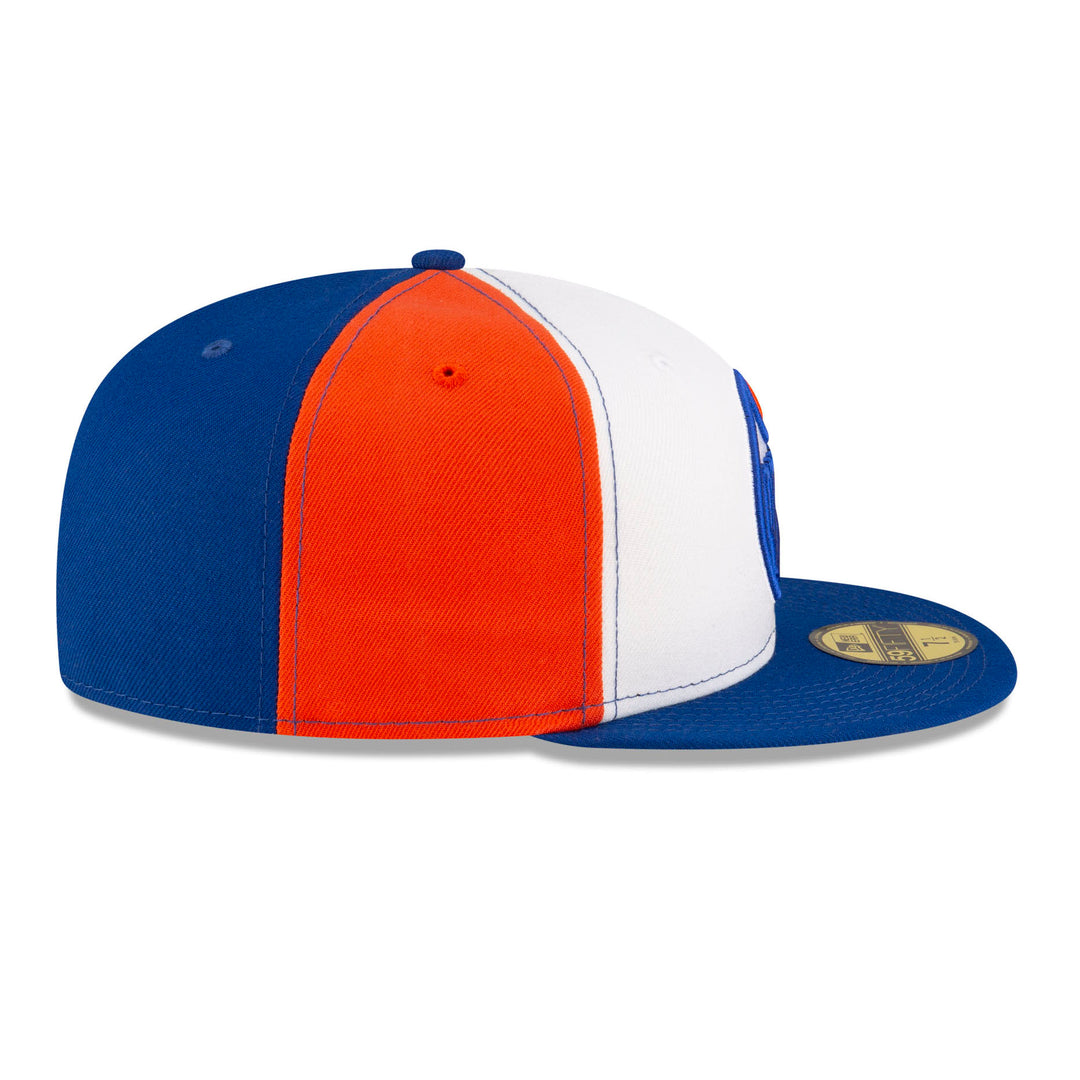 Edmonton Oilers New Era Tri-Panel White/Orange/Blue 59FIFTY Fitted Logo Hat