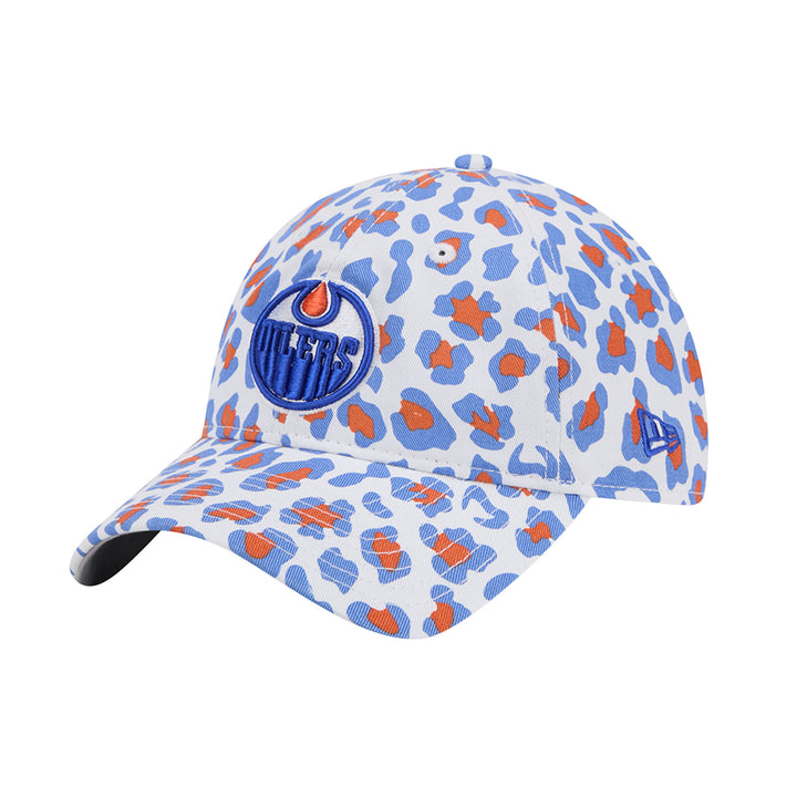 Edmonton Oilers Youth New Era White & Blue Active Animal Print 9TWENTY Adjustable Hat