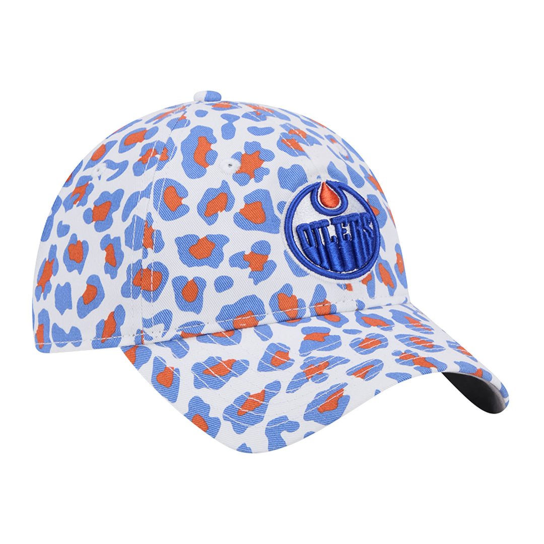 Edmonton Oilers Youth New Era White & Blue Active Animal Print 9TWENTY Adjustable Hat