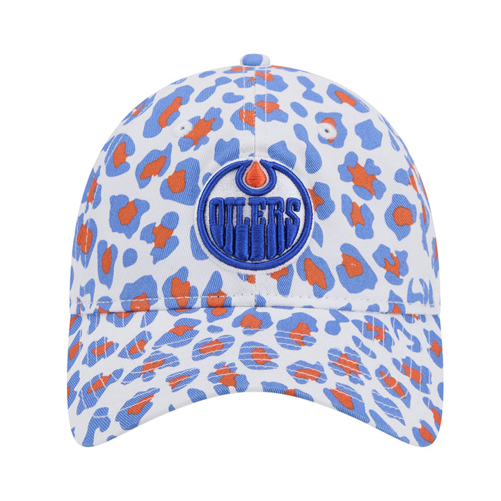 Edmonton Oilers Youth New Era White & Blue Active Animal Print 9TWENTY Adjustable Hat