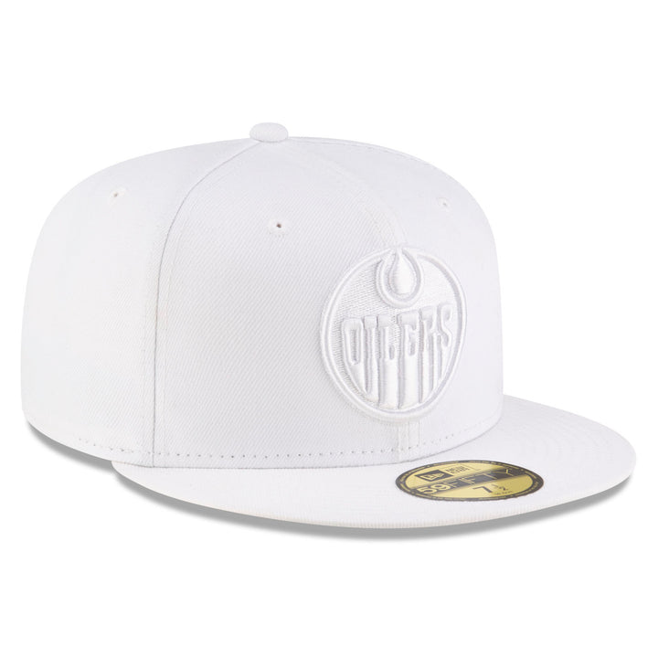 Edmonton Oilers New Era White on White Tonal 59FIFTY Fitted Logo Hat