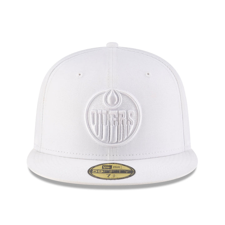 Edmonton Oilers New Era White on White Tonal 59FIFTY Fitted Logo Hat