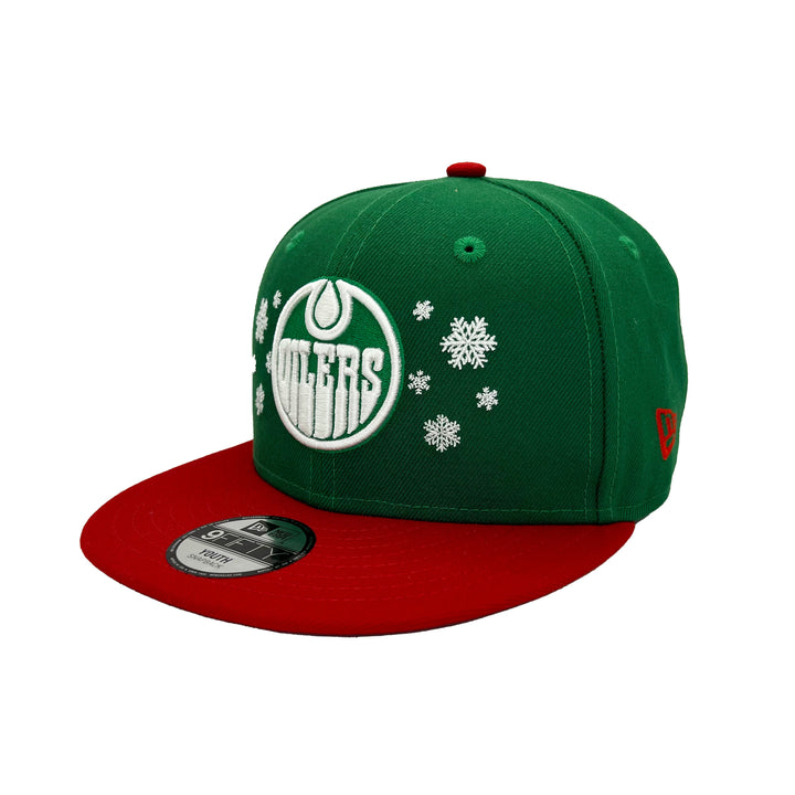 Edmonton Oilers Youth New Era Green & Red Holiday Snowflake 9FIFTY Snapback Hat