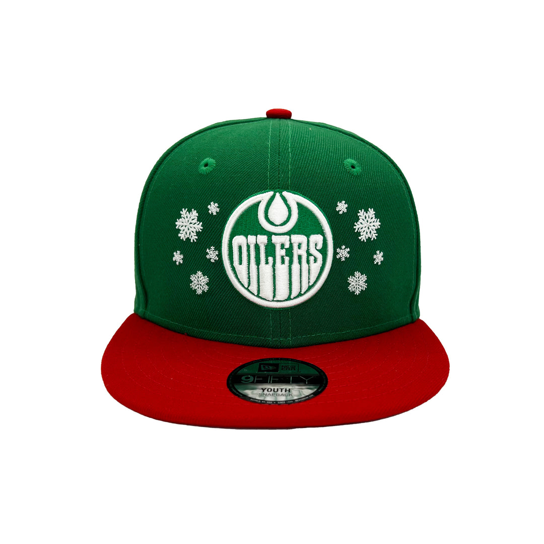 Edmonton Oilers Youth New Era Green & Red Holiday Snowflake 9FIFTY Snapback Hat