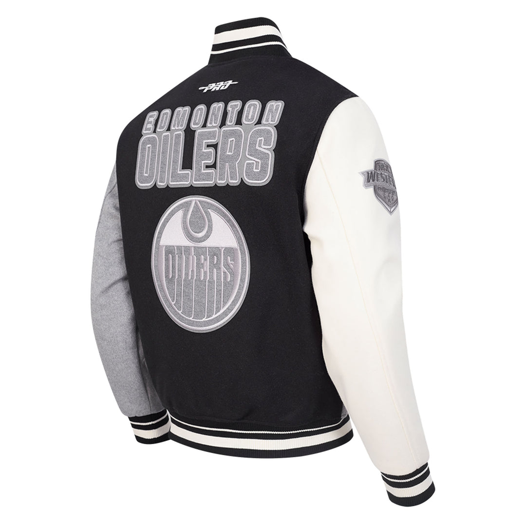 Edmonton Oilers Pro Standard Reverse French Terry Wool Varsity Jacket