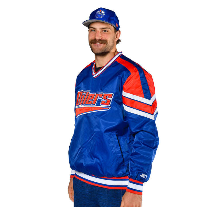 Edmonton Oilers Starter Blue Reliever V-neck Pullover Jacket