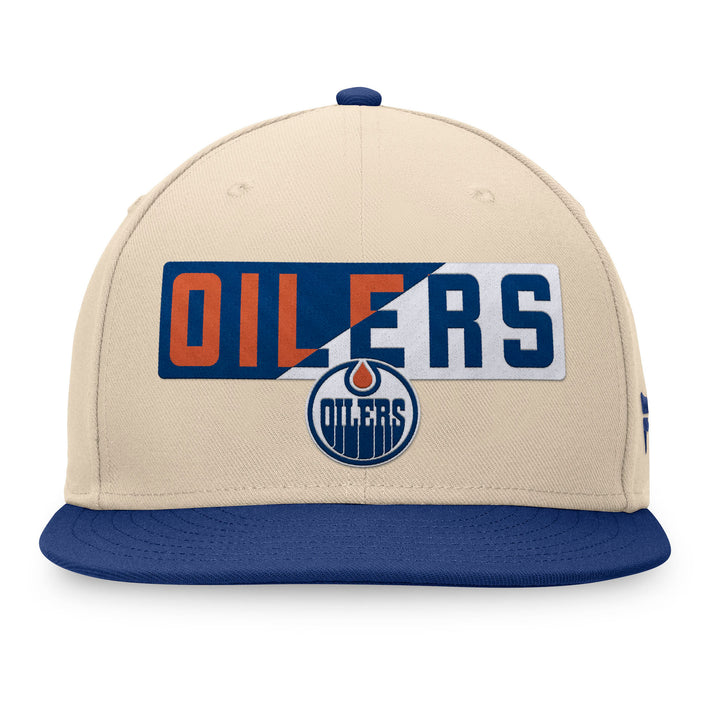 Edmonton Oilers Fanatics Tan Goalaso Flat Brim Snapback Hat