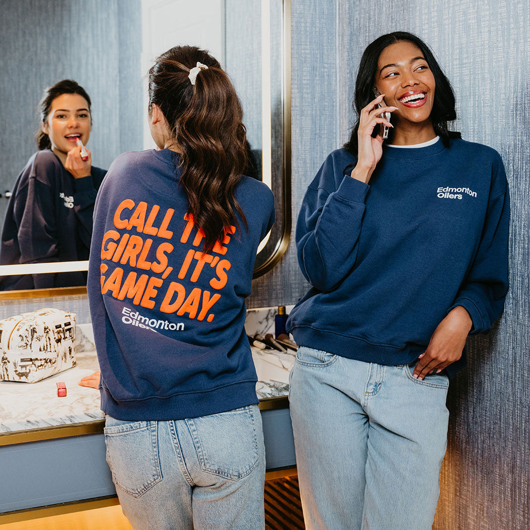 Edmonton Oilers Unisex Line Change Navy "Call the Girls" Crewneck Sweatshirt