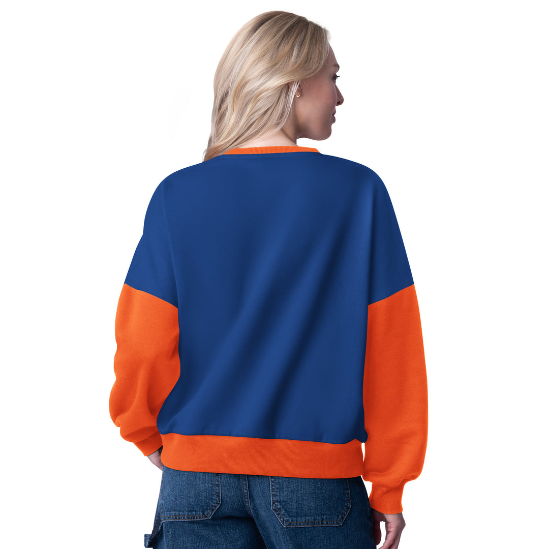 Edmonton Oilers Women's G-III Blue & Orange Arena Crewneck Sweatshirt