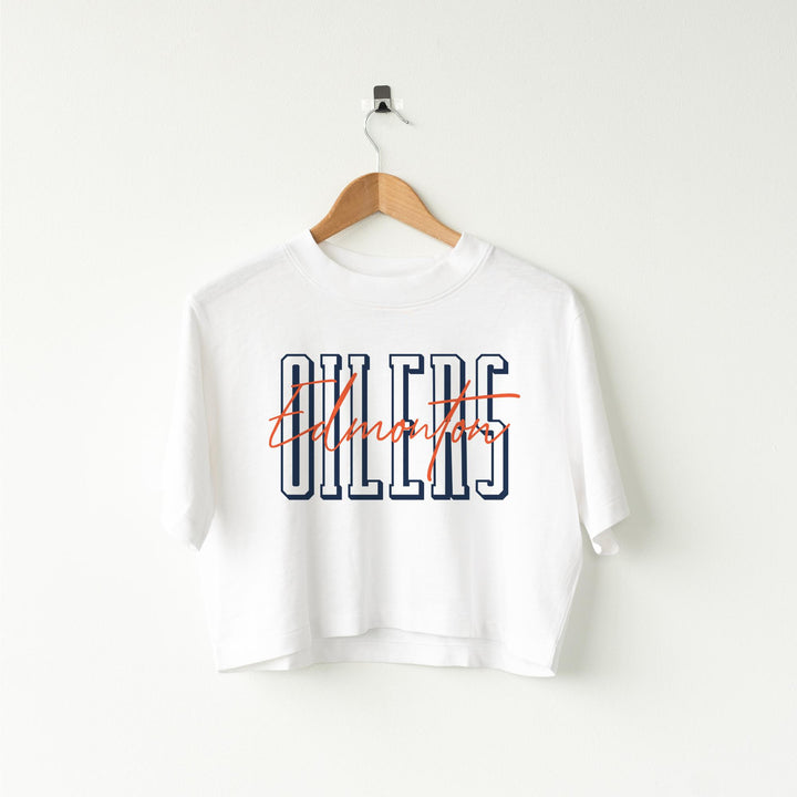 Edmonton Oilers Women's Line Change White Elevated Cropped T-Shirt