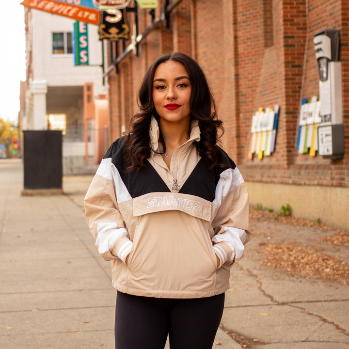 Edmonton Oilers Women's Starter Tan Half-Zip Jacket