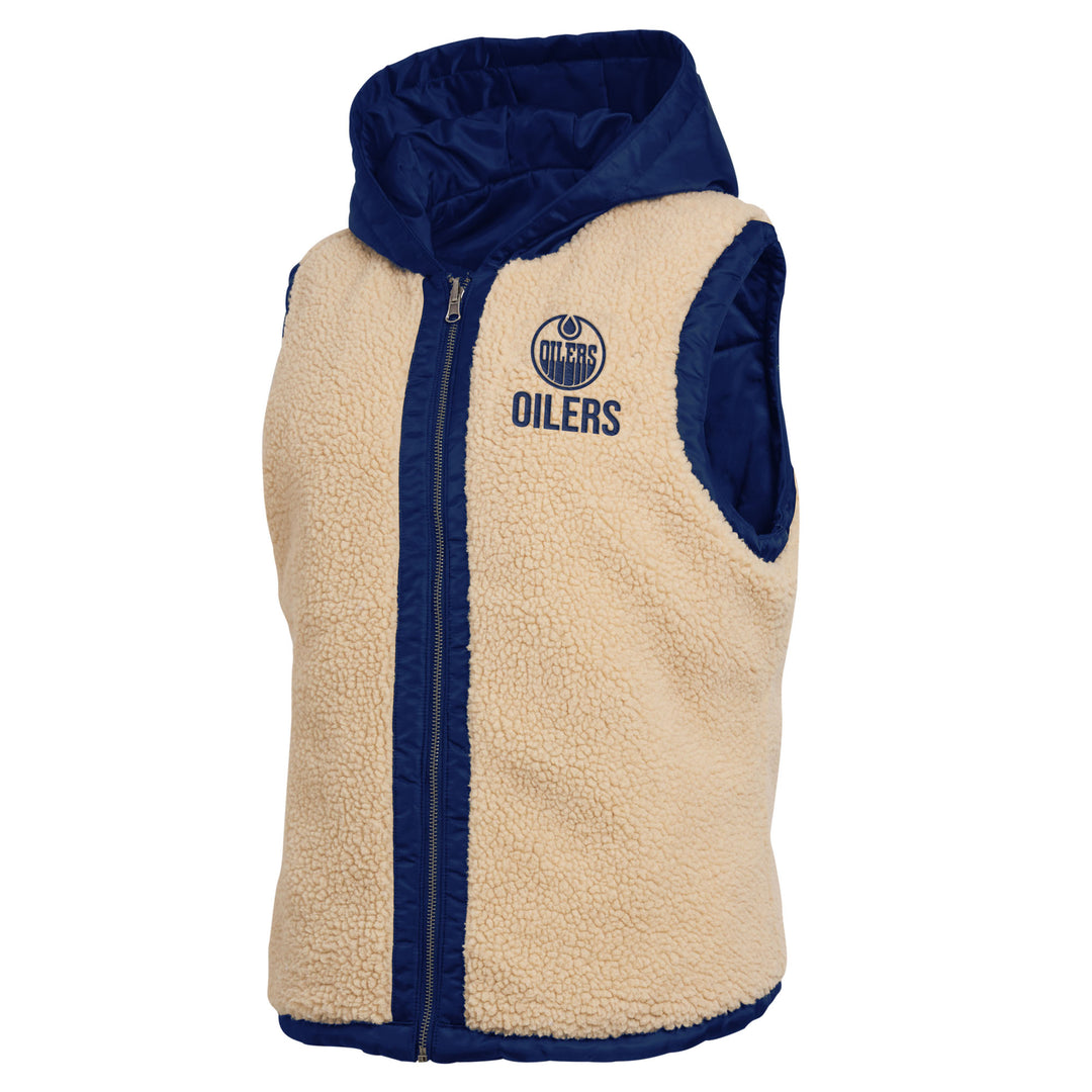 Edmonton Oilers Women's WEAR by Erin Andrews Blue Reversible Sherpa Hoodie Vest