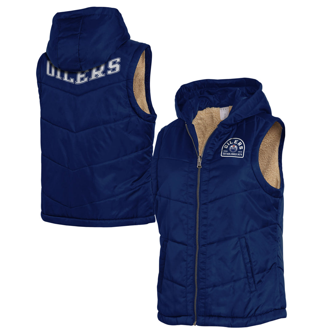 Edmonton Oilers Women's WEAR by Erin Andrews Blue Reversible Sherpa Hoodie Vest