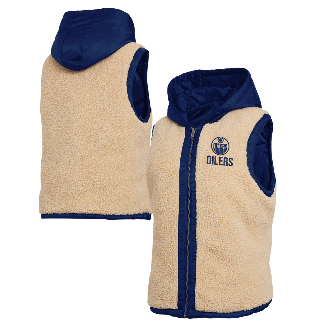 Edmonton Oilers Women's WEAR by Erin Andrews Blue Reversible Sherpa Hoodie Vest