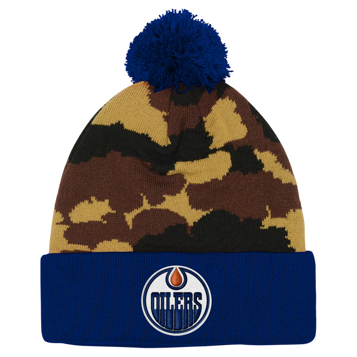 Edmonton Oilers Youth Outerstuff Camo Cuffed Knit Toque w/ Pom