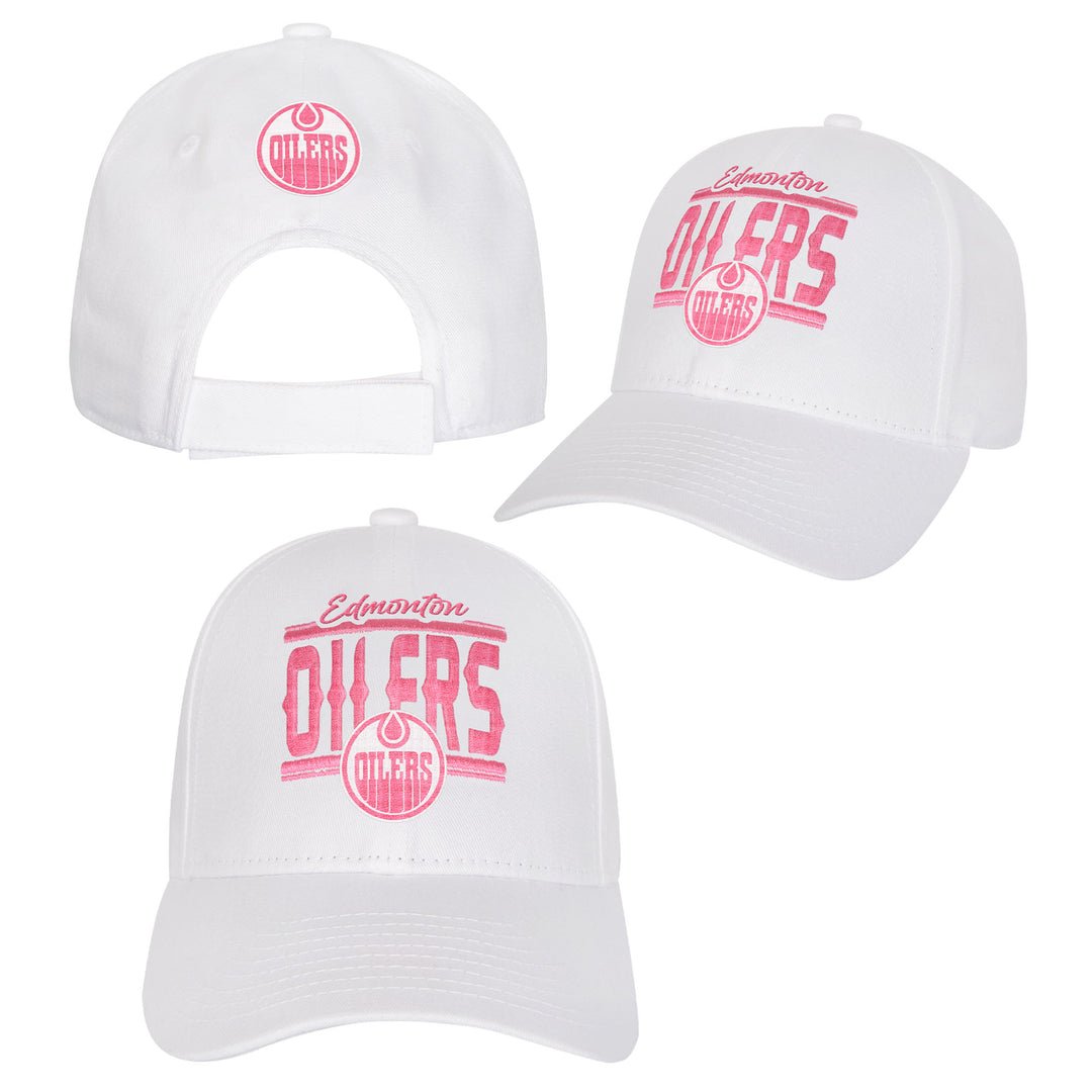 Edmonton Oilers Youth Girls Outerstuff White Structured Adjustable Hat