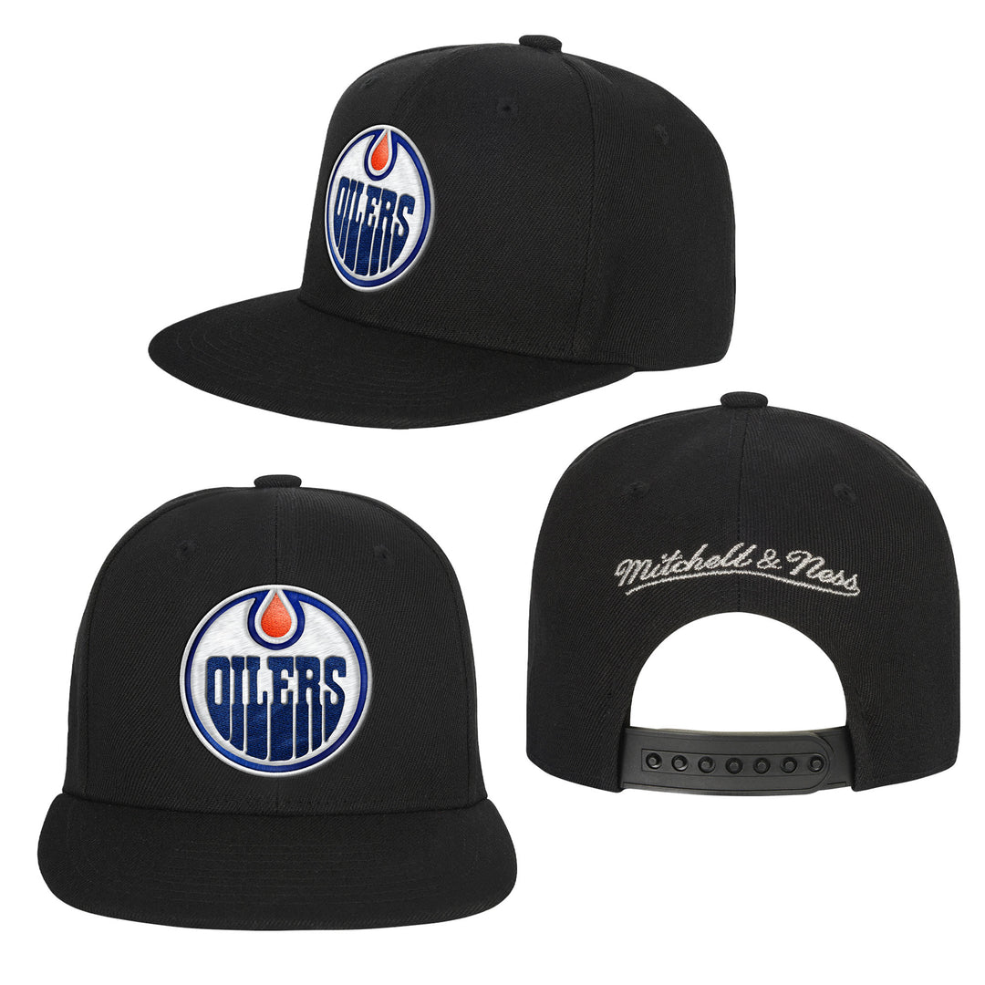 Edmonton Oilers Youth Mitchell & Ness Black Shine On Snapback Hat