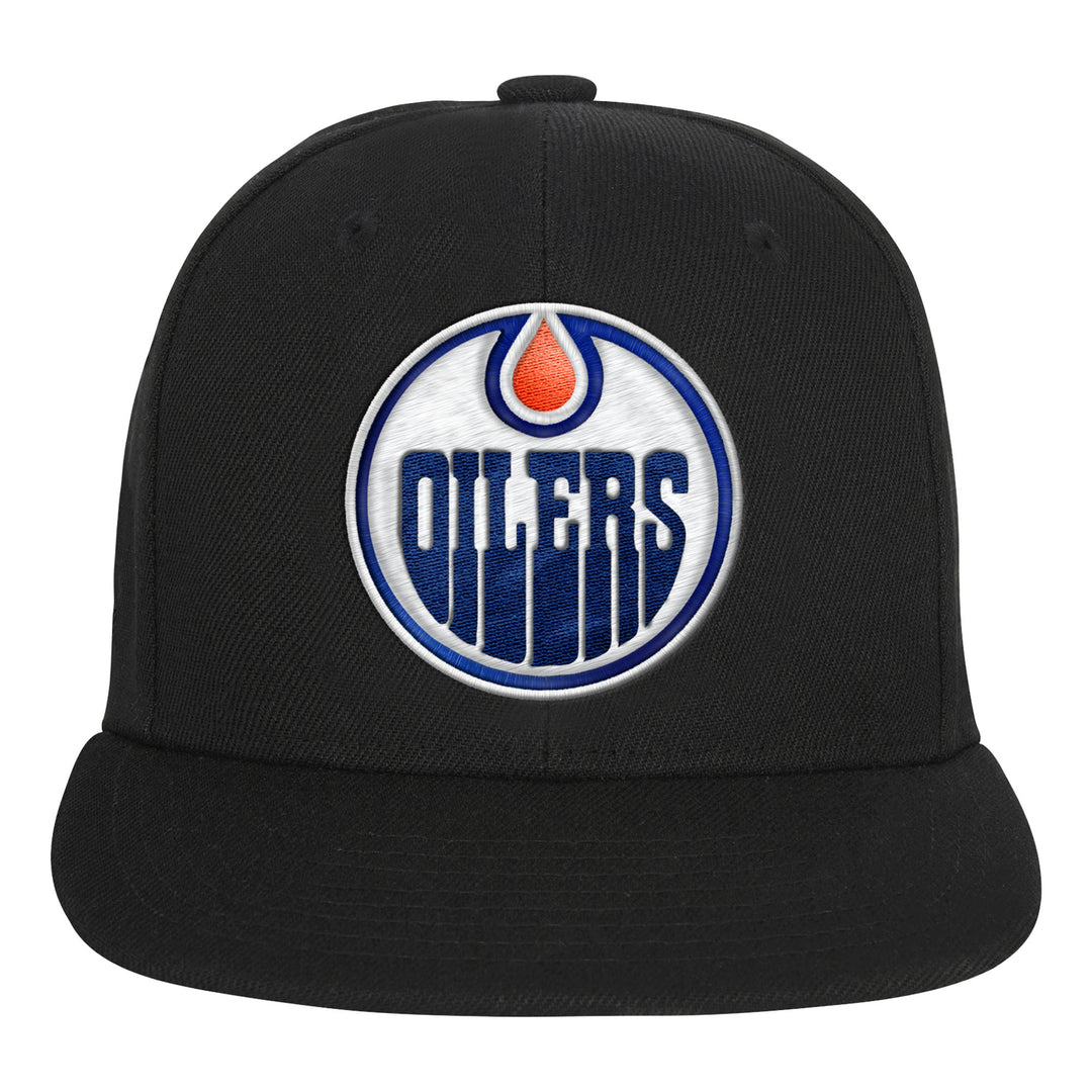 Edmonton Oilers Youth Mitchell & Ness Black Shine On Snapback Hat