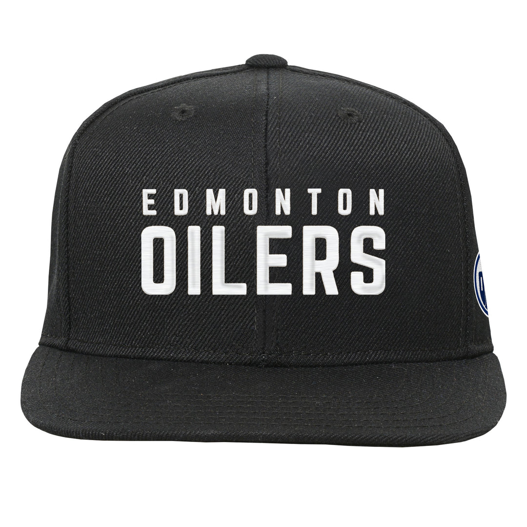 Edmonton Oilers Youth Mitchell & Ness Black Triple Play Snapback Hat