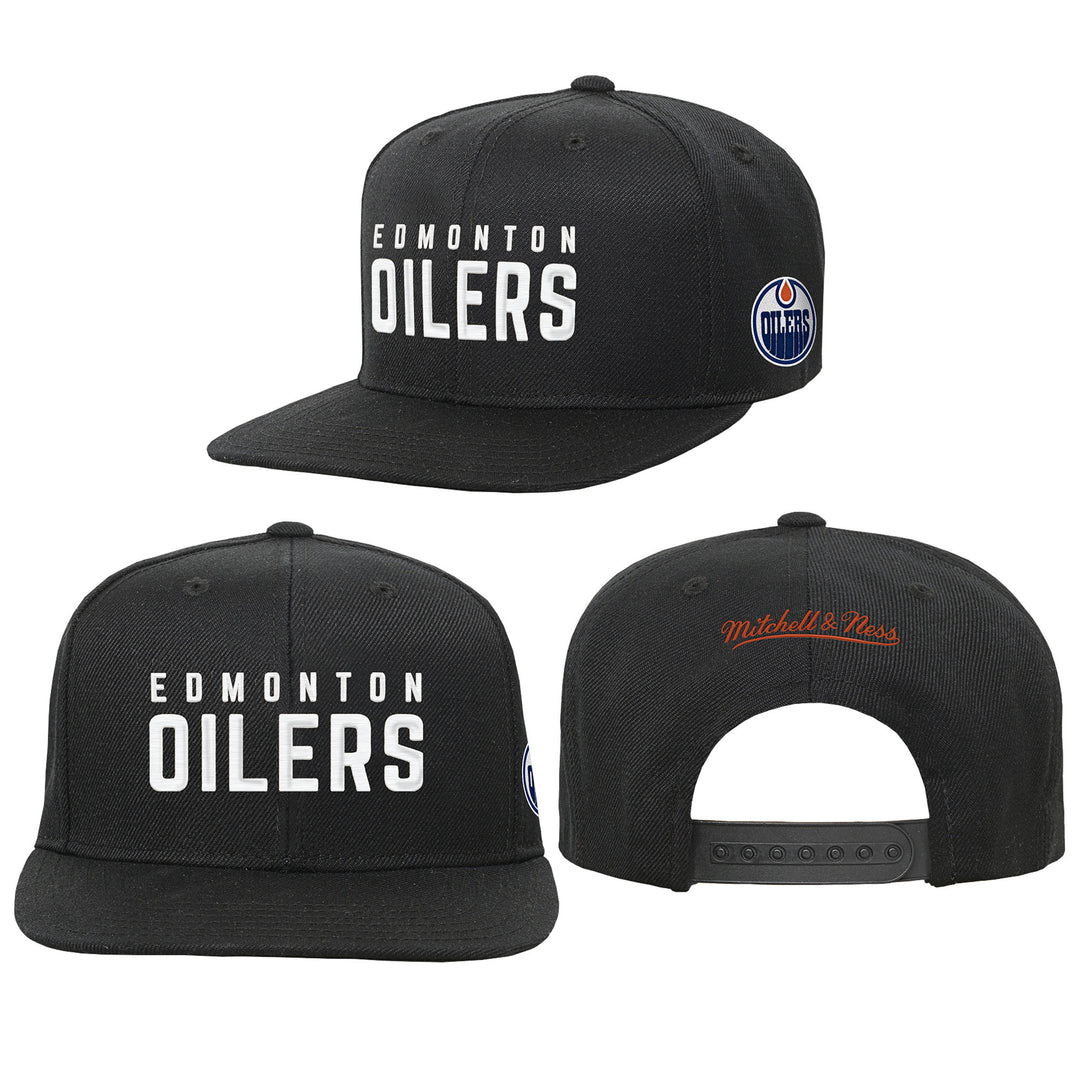 Edmonton Oilers Youth Mitchell & Ness Black Triple Play Snapback Hat