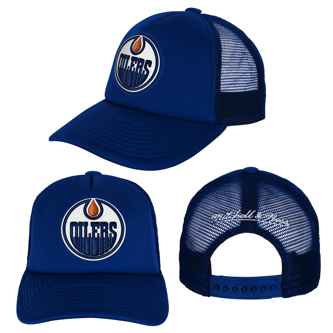 Edmonton Oilers Youth Mitchell & Ness Blue Evergreen Mesh Snapback Hat