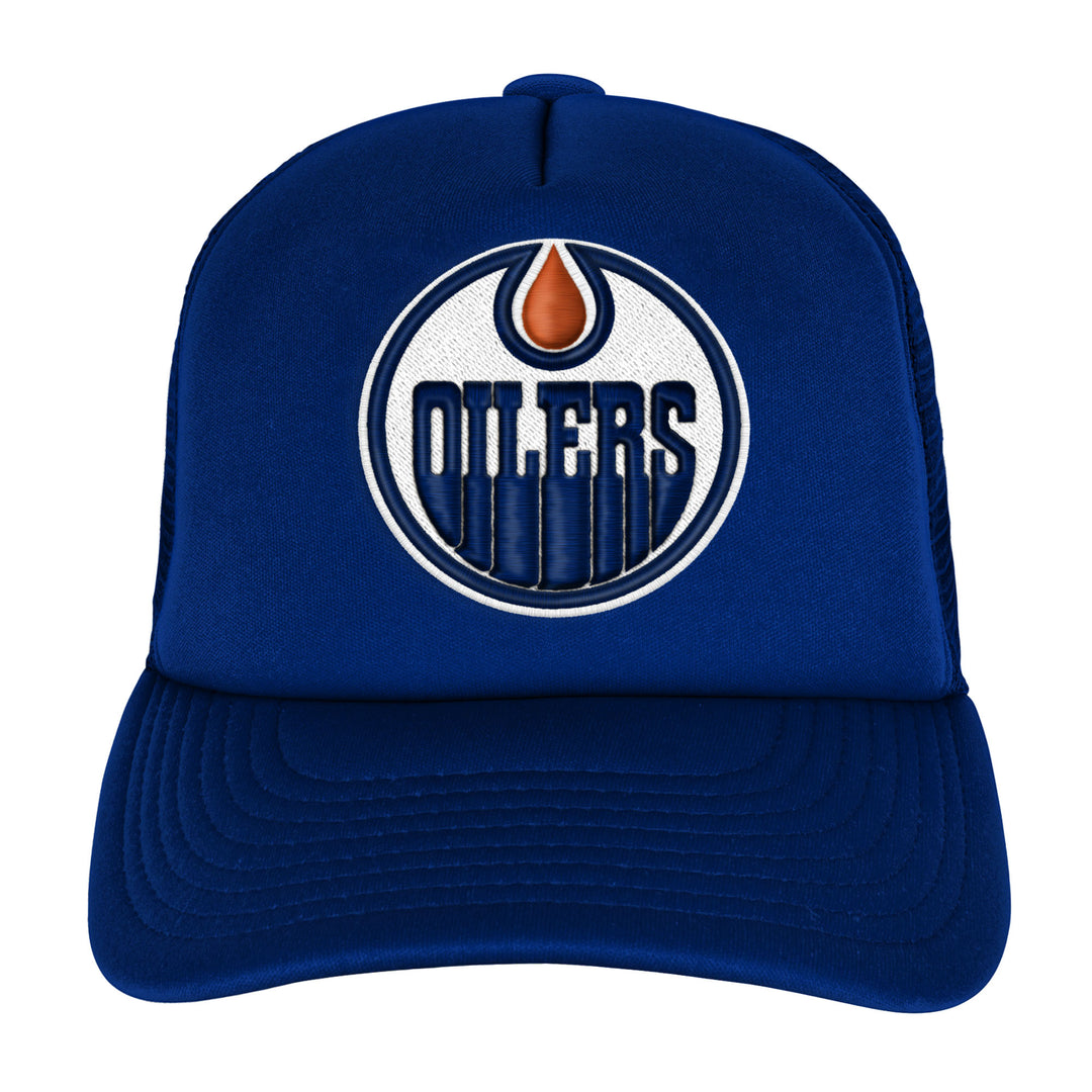 Edmonton Oilers Youth Mitchell & Ness Blue Evergreen Mesh Snapback Hat