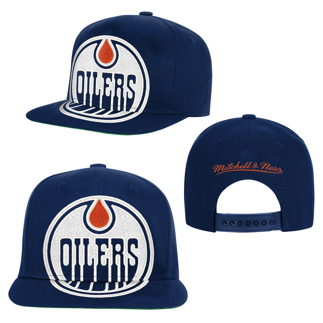 Edmonton Oilers Youth Mitchell & Ness Blue Large Logo Snapback Hat