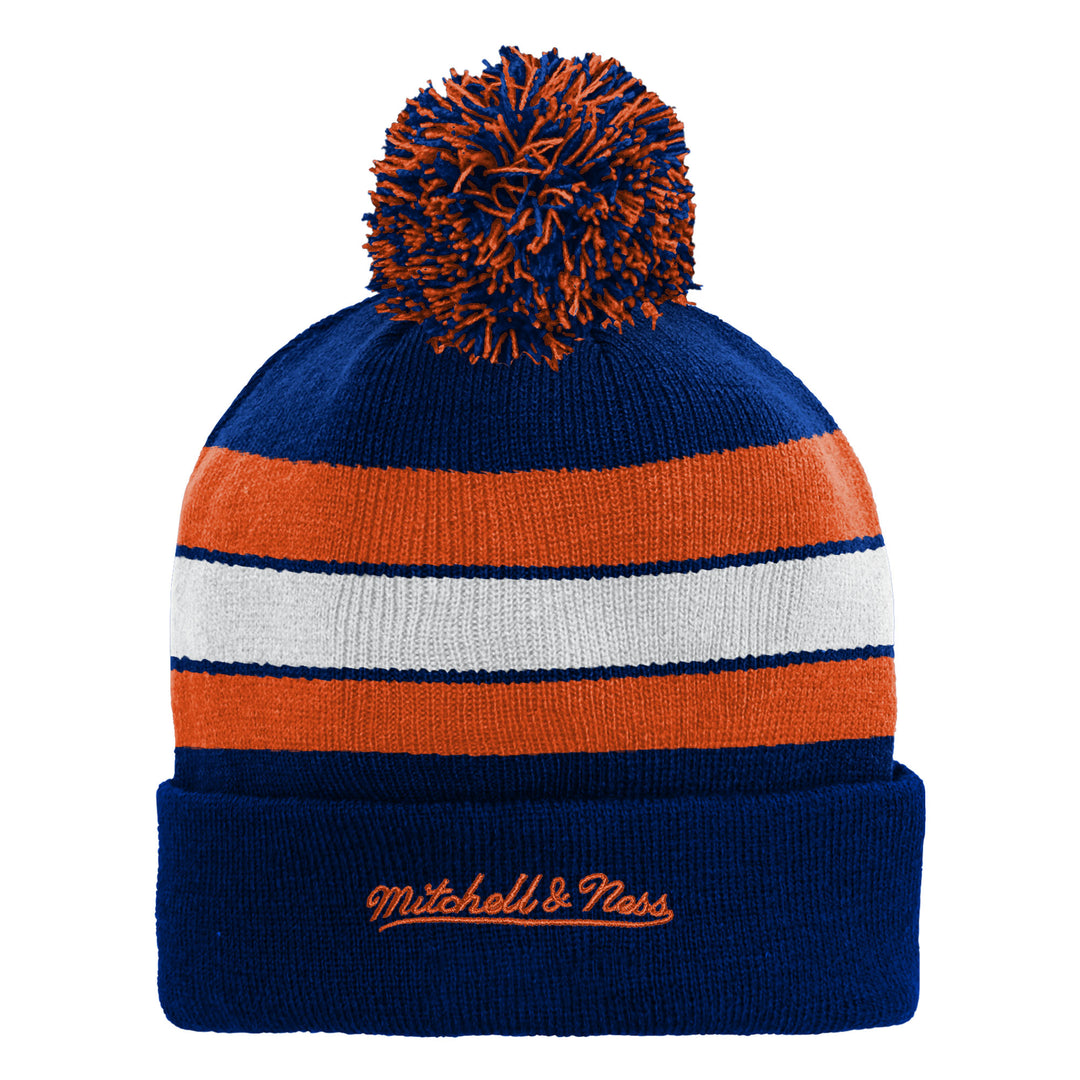 Edmonton Oilers Youth Mitchell & Ness Blue Stripe Beanie Toque w/ Pom