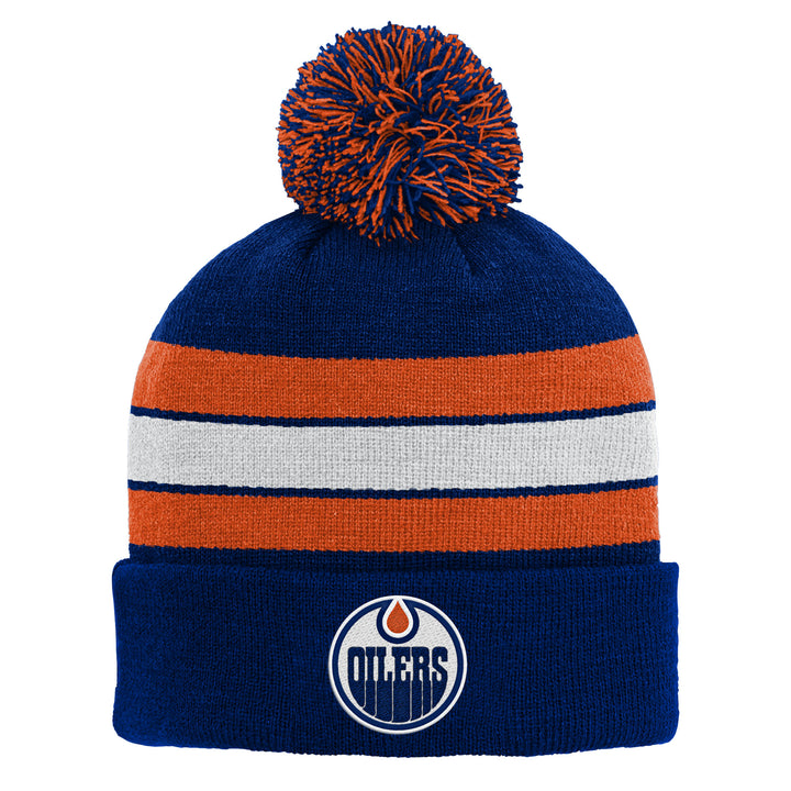 Edmonton Oilers Youth Mitchell & Ness Blue Stripe Beanie Toque w/ Pom