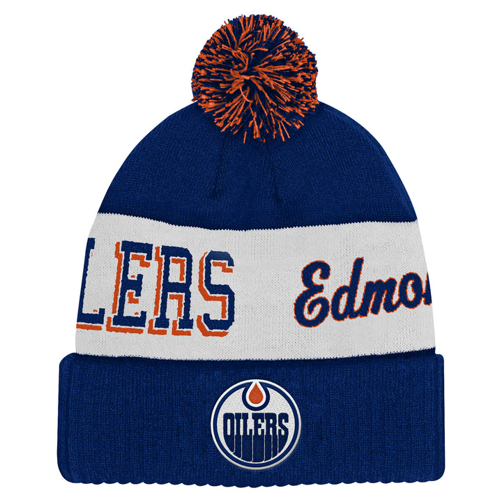 Edmonton Oilers Youth Mitchell & Ness Blue Sweep Cuffed Toque w/ Pom