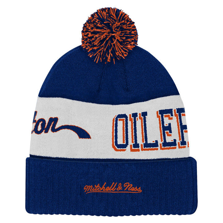 Edmonton Oilers Youth Mitchell & Ness Blue Sweep Cuffed Toque w/ Pom