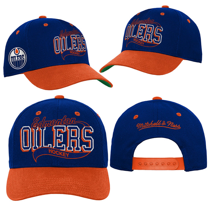 Edmonton Oilers Youth Mitchell & Ness Blue Sweep Snapback Hat