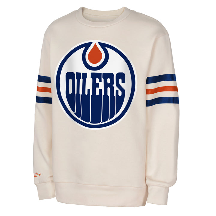 Edmonton Oilers Youth Mitchell & Ness Cream Retro Fleece Crewneck Sweatshirt