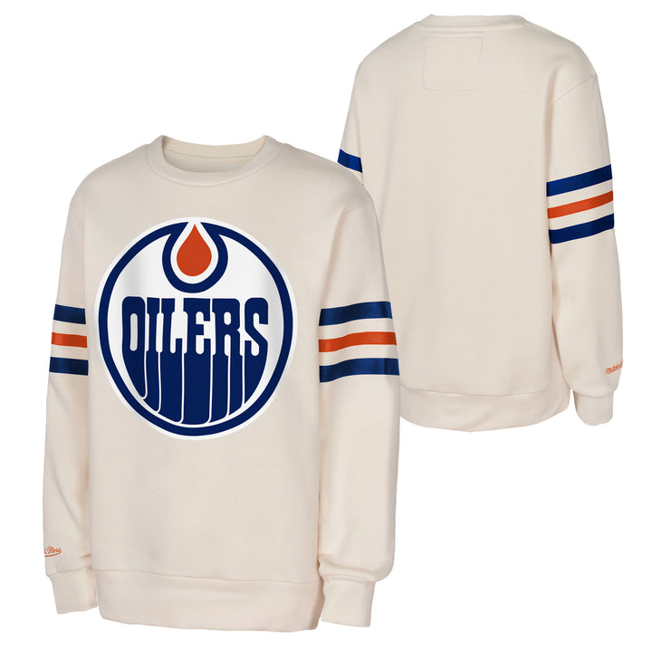 Edmonton Oilers Youth Mitchell & Ness Cream Retro Fleece Crewneck Sweatshirt