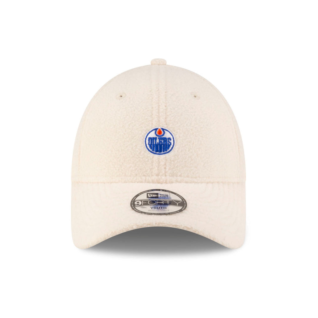 Edmonton Oilers Youth New Era Cream Sherpa 9FORTY Adjustable Hat