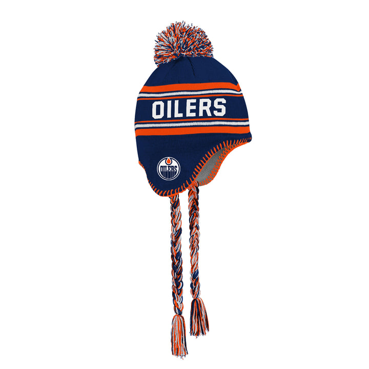 Edmonton Oilers Youth Outerstuff Blue & Orange Jacquard Tassle Knit Toque