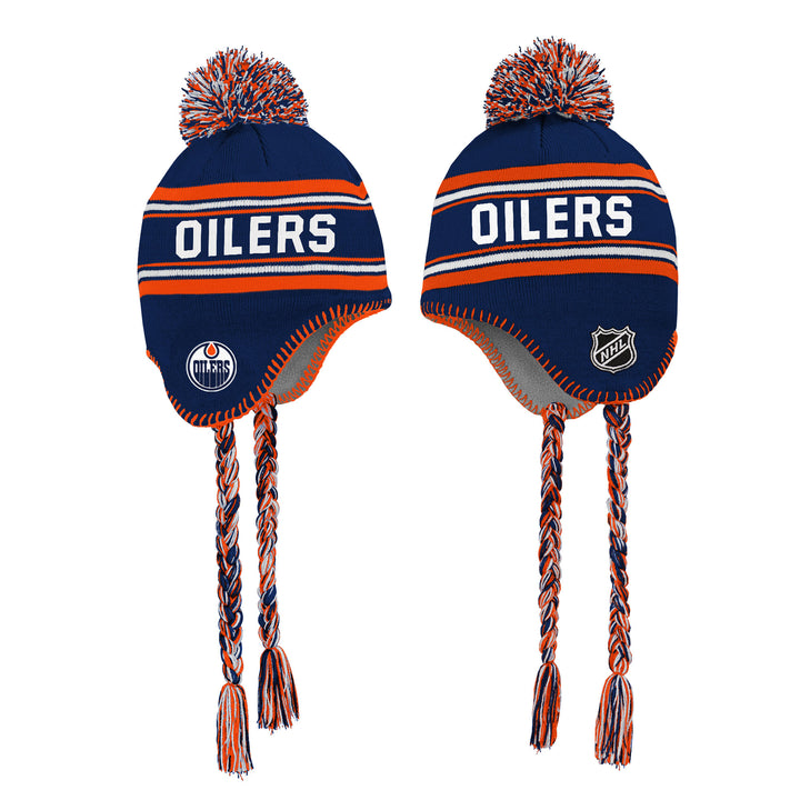 Edmonton Oilers Youth Outerstuff Blue & Orange Jacquard Tassle Knit Toque