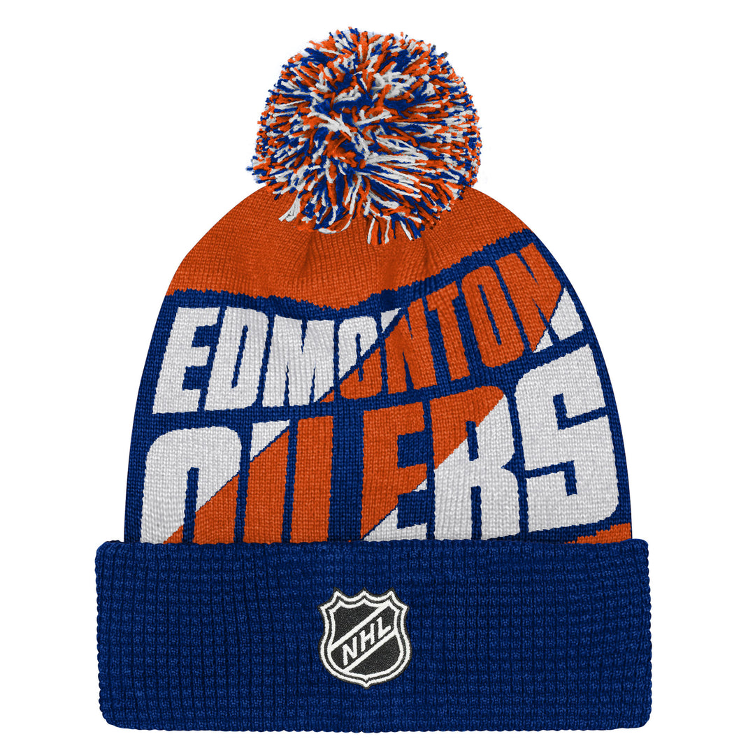 Edmonton Oilers Youth Outerstuff Orange & Blue Propel Cuffed Knit Toque W/Pom