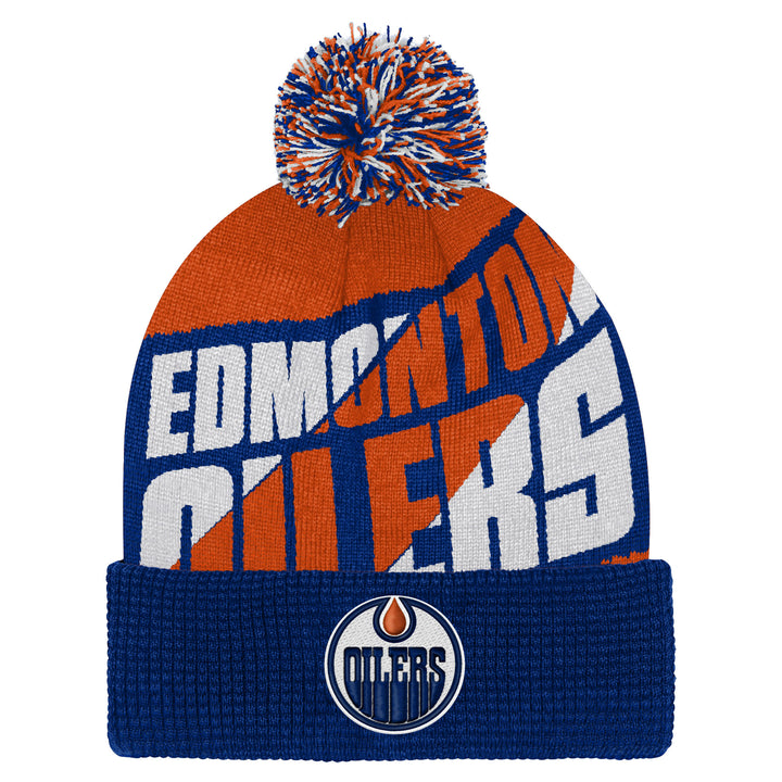 Edmonton Oilers Youth Outerstuff Orange & Blue Propel Cuffed Knit Toque W/Pom