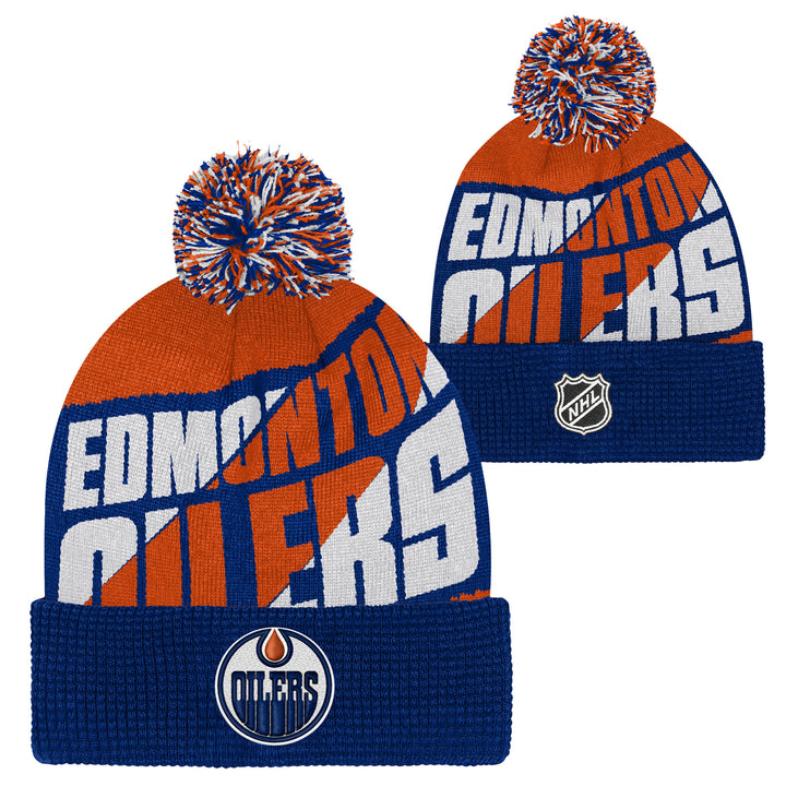 Edmonton Oilers Youth Outerstuff Orange & Blue Propel Cuffed Knit Toque W/Pom