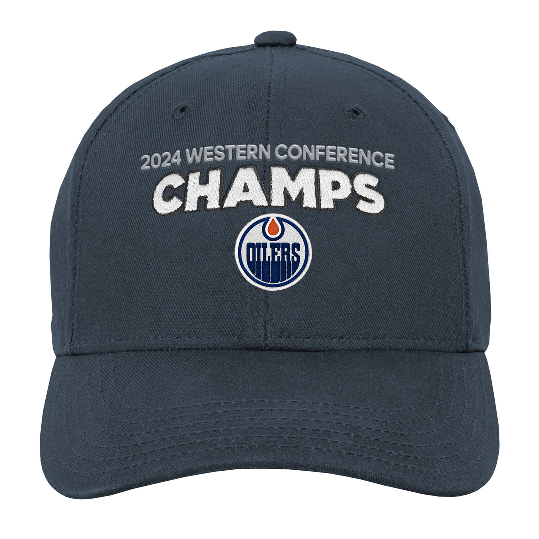 Edmonton Oilers Youth 2024 Stanley Cup Playoffs Western Conference Champs Adjustable Hat