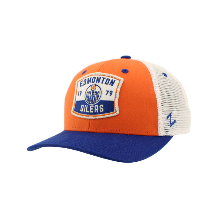 Edmonton Oilers Zephyr Royal & Orange Homespun Barrel Mesh Snapback Hat