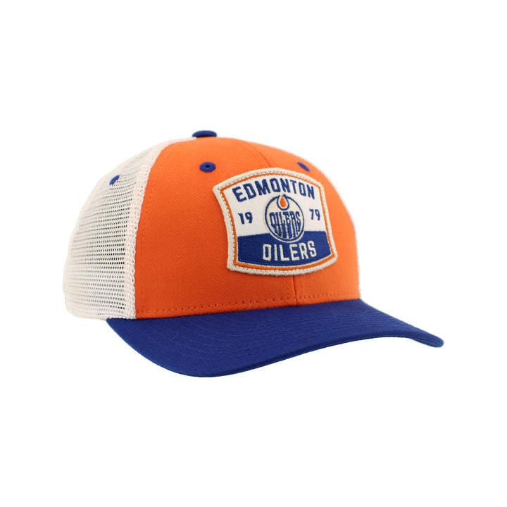 Edmonton Oilers Zephyr Royal & Orange Homespun Barrel Mesh Snapback Hat