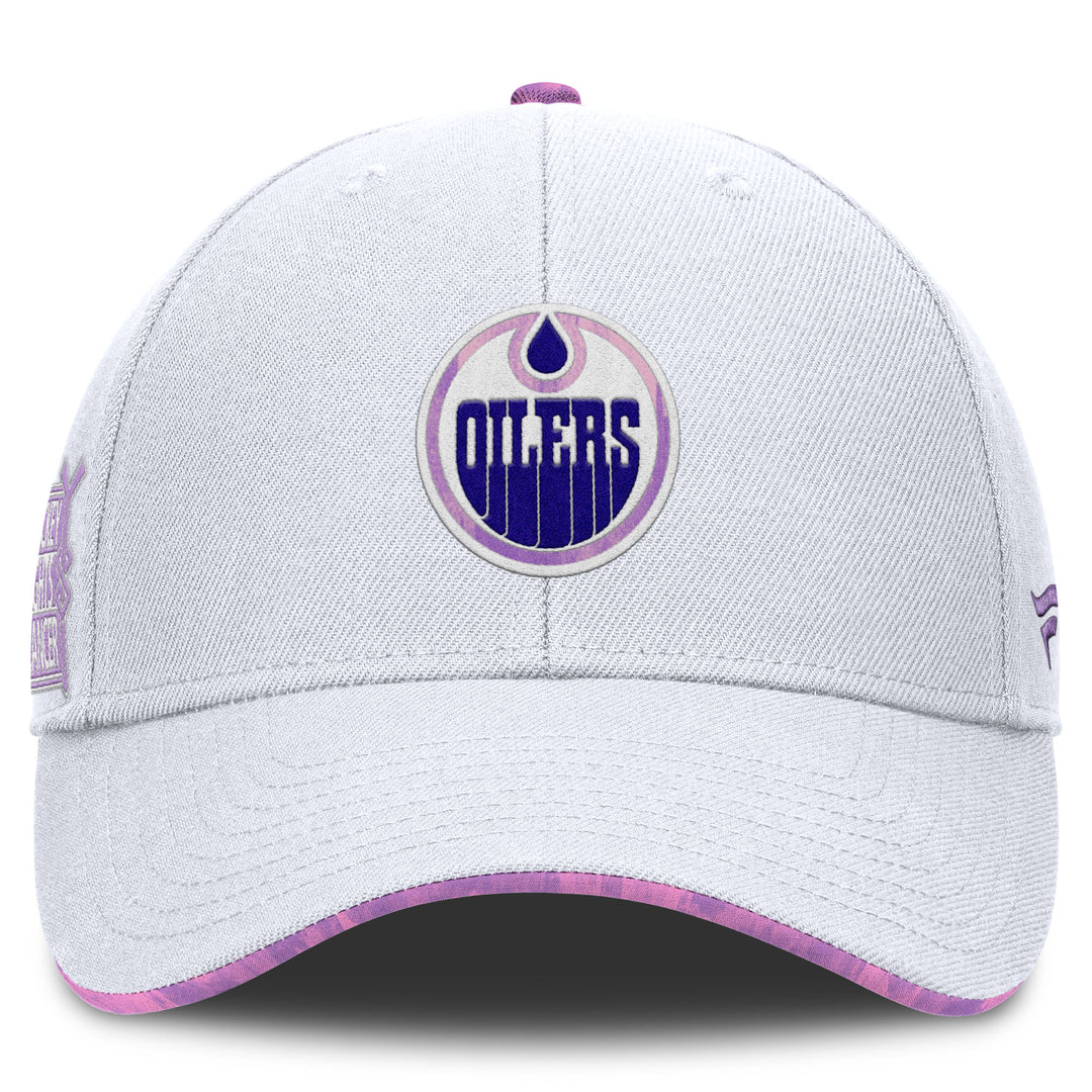 Edmonton Oilers 2024-25 Fanatics White Authentic Pro Hockey Fights Cancer Snapback Hat